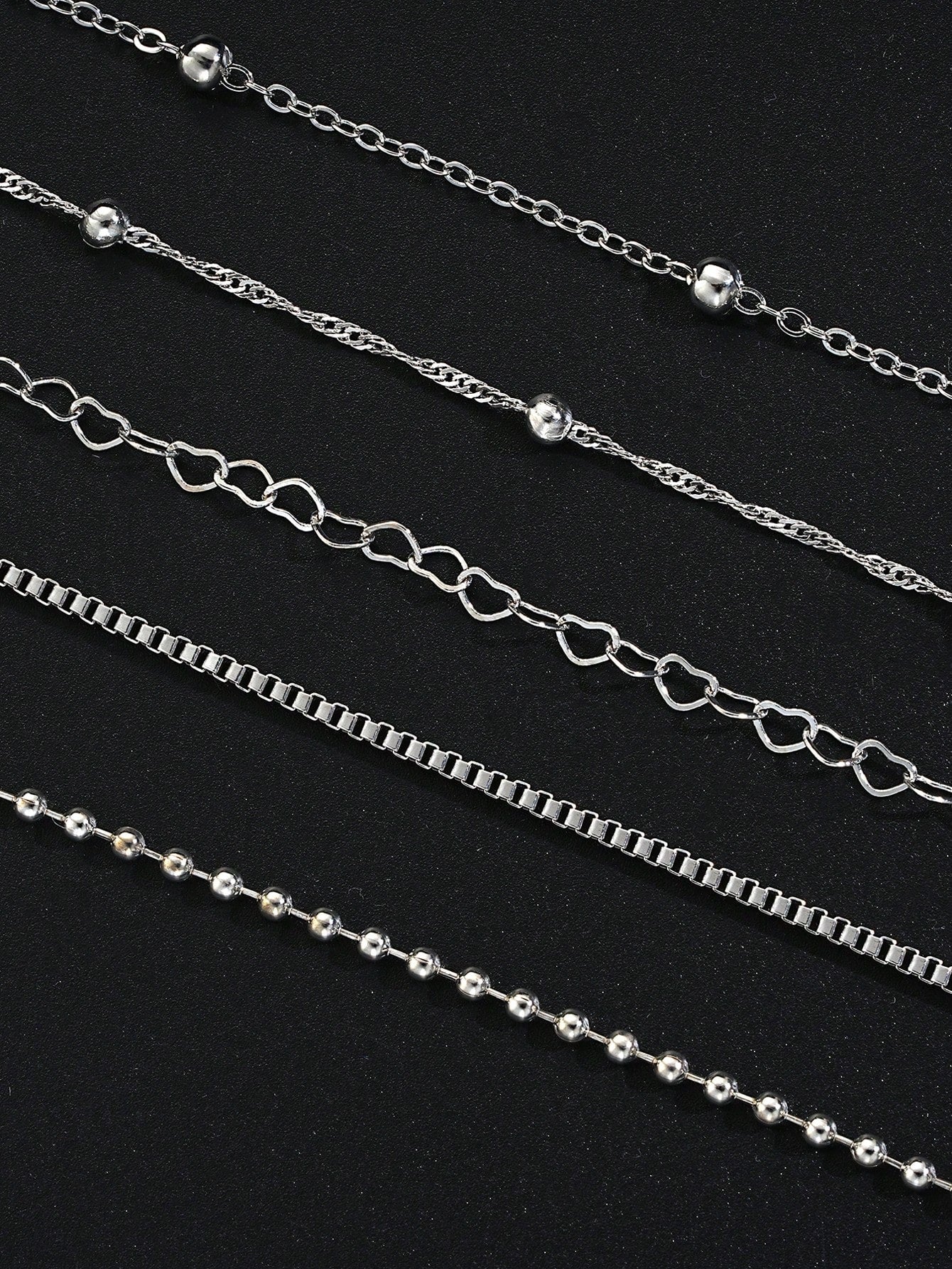 5Pcs/Set Fashionable Simple Heart & round Beaded Chain Bracelet Set for Women, Suitable for Dating, Party, Christmas, Valentine'S Day, Daily Wear