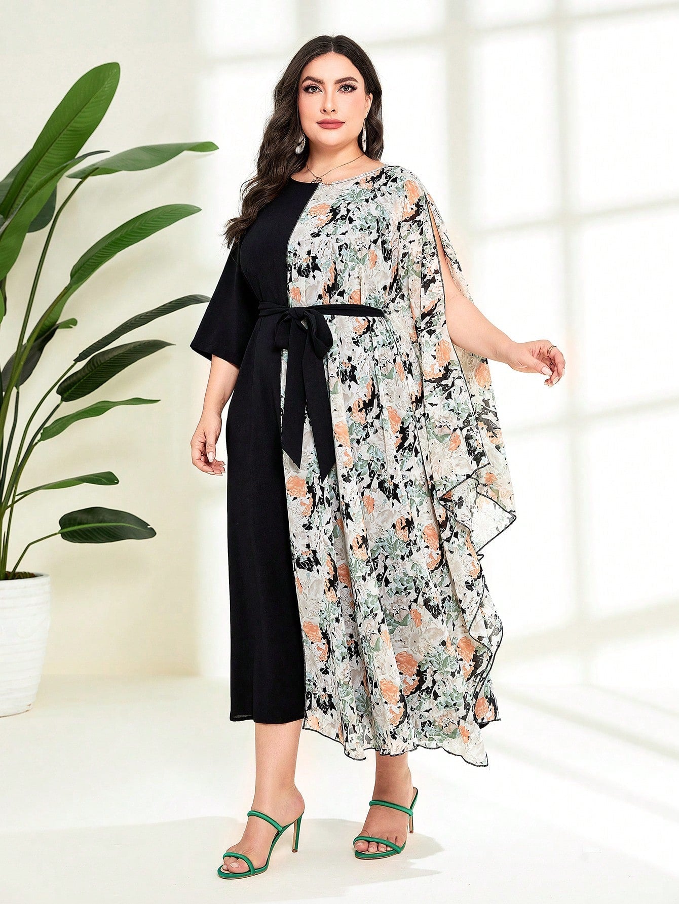 SHEIN Najma plus Floral Print Belted Dress