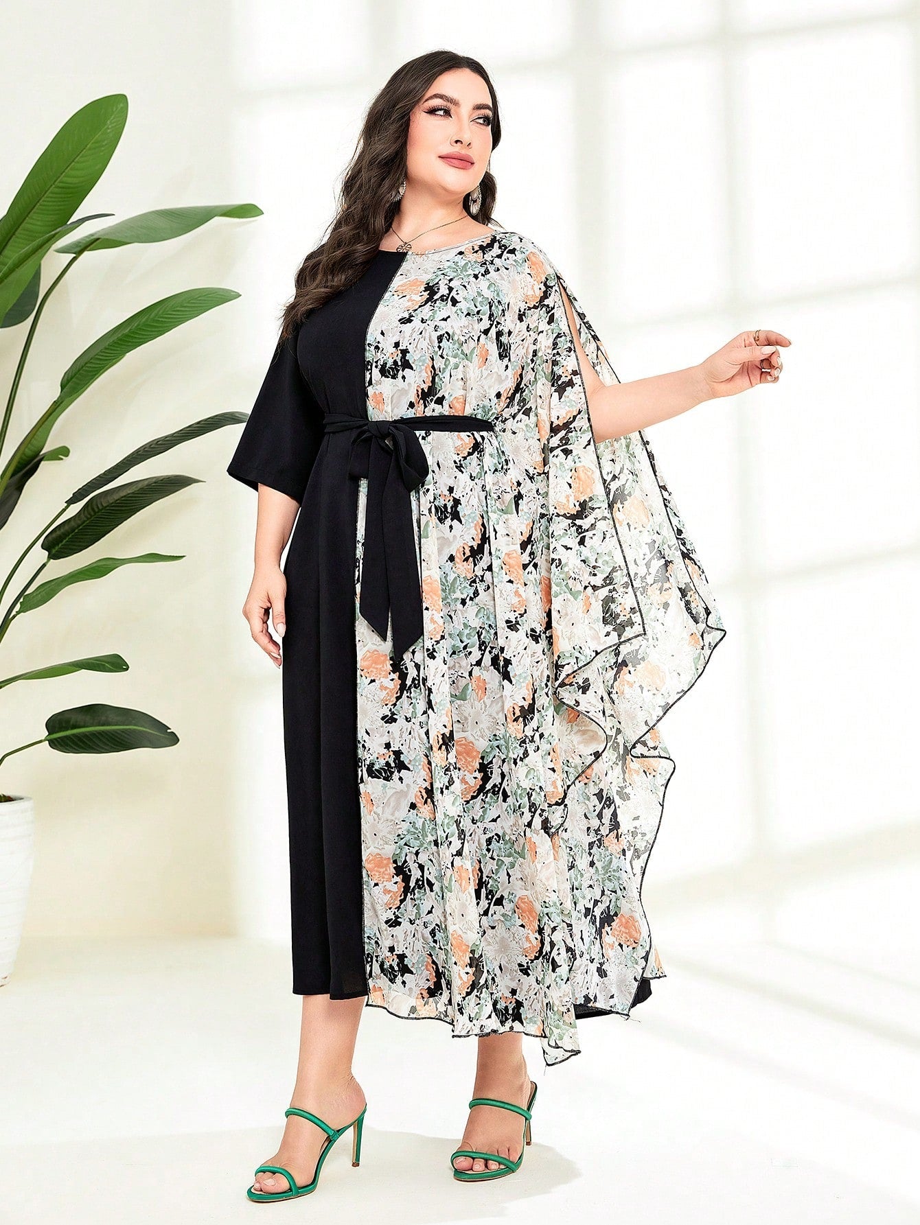 SHEIN Najma plus Floral Print Belted Dress