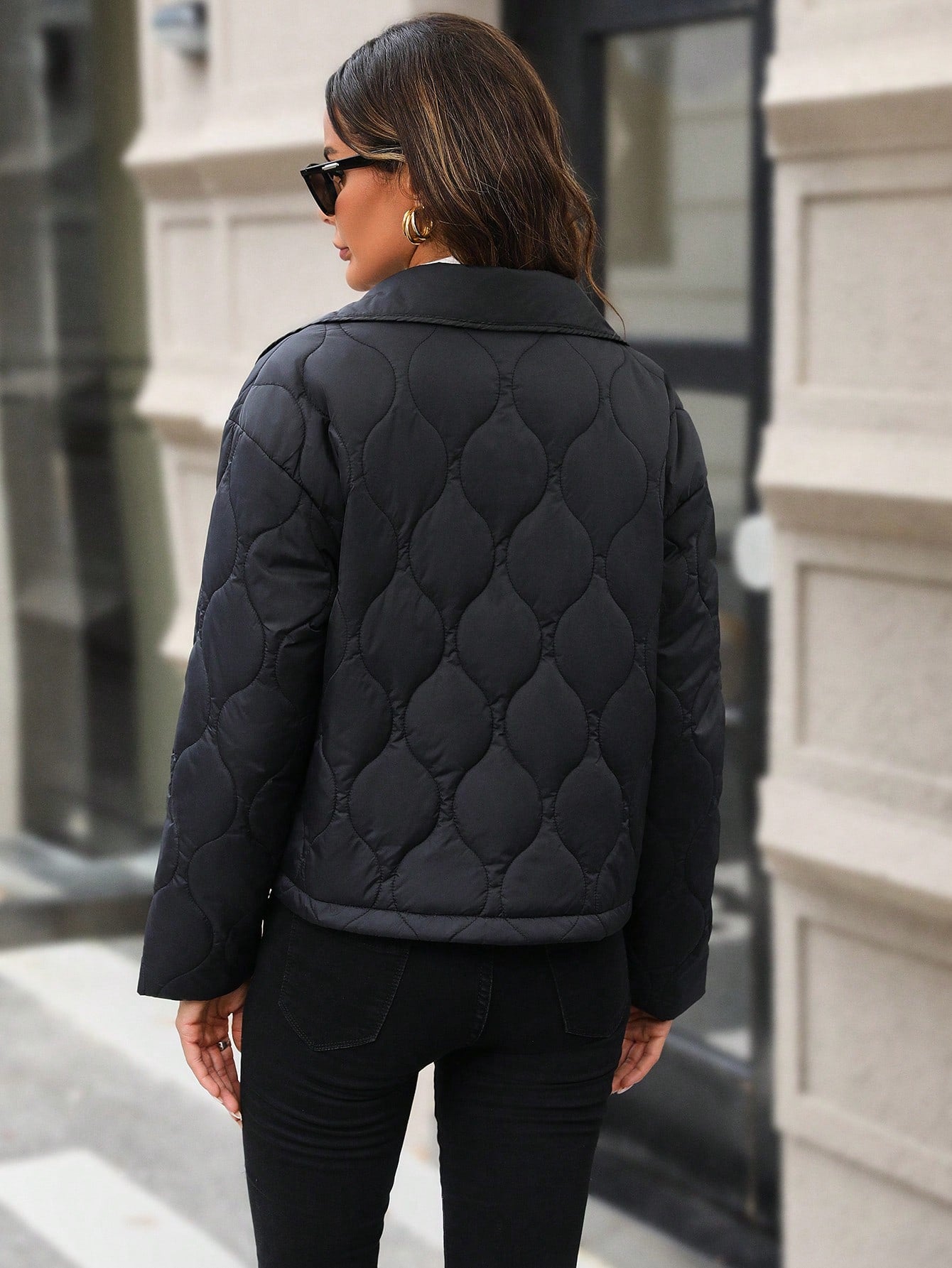 SHEIN LUNE Snap Button up Quilted Coat