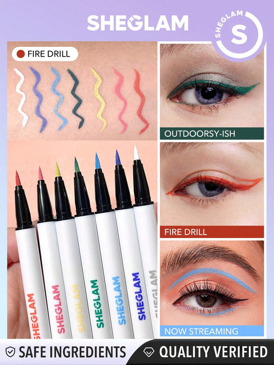 SHEGLAM Color Crush Liquid Eyeliner-Fire Drill 7 Colors Smudge-Proof High Pigment Eyeliner Pencil Sweat-Proof Long Lasting Easy to Use Red Eyeliner Black Friday Winter Gifts Y2K Trending Y6K Eyeliner