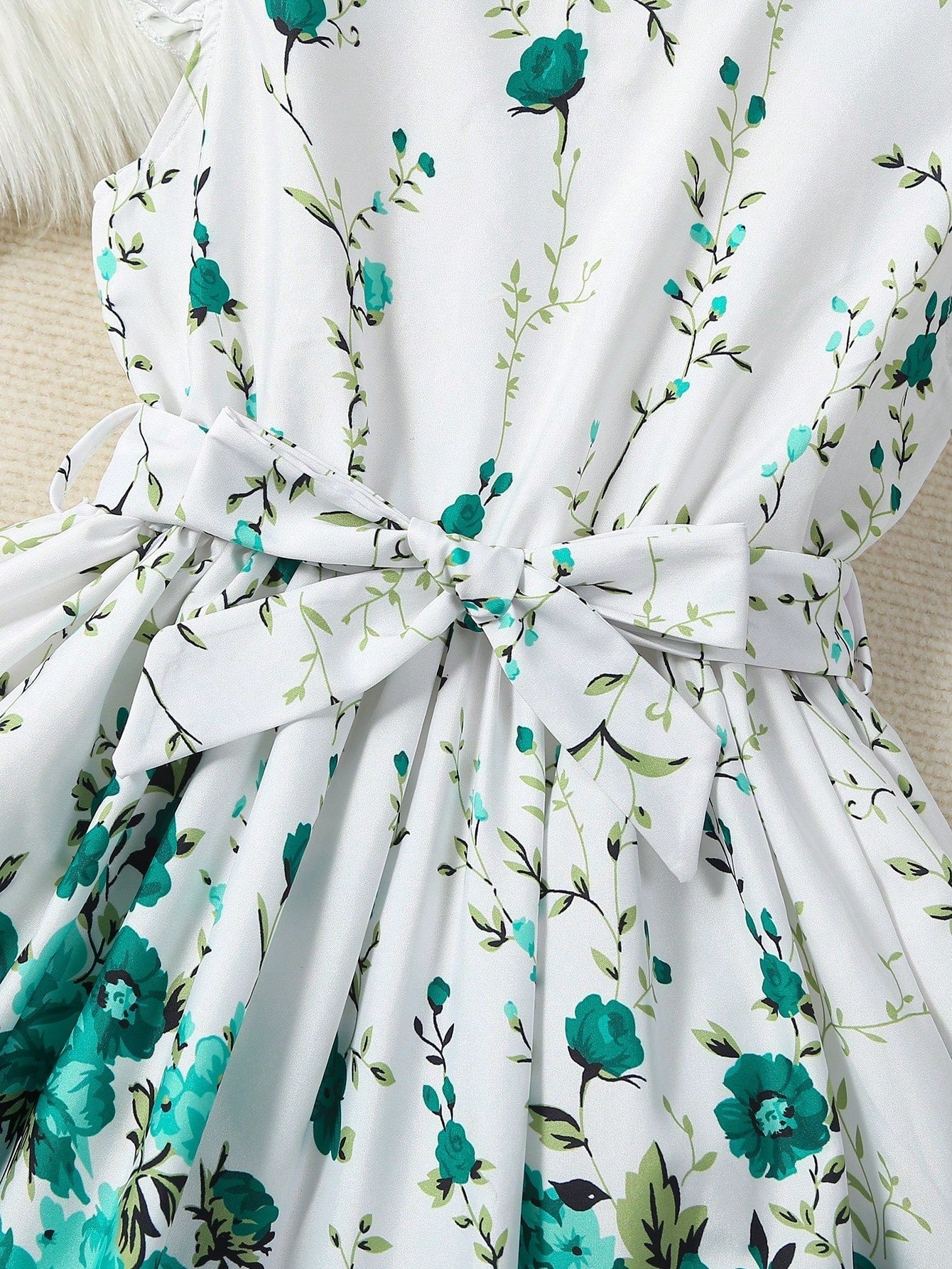 SHEIN Kids CHARMNG Young Girl Floral Print Ruffle Trim Belted Dress