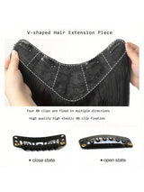 Synthetic Fiber Big Wavy V Shaped Hair Extensions for White People, Invisible Four Clip Hairpiece, 16/20/24 Inch Available in Black and Brown