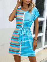 SHEIN LUNE Graphic Print Batwing Sleeve Belted Dress