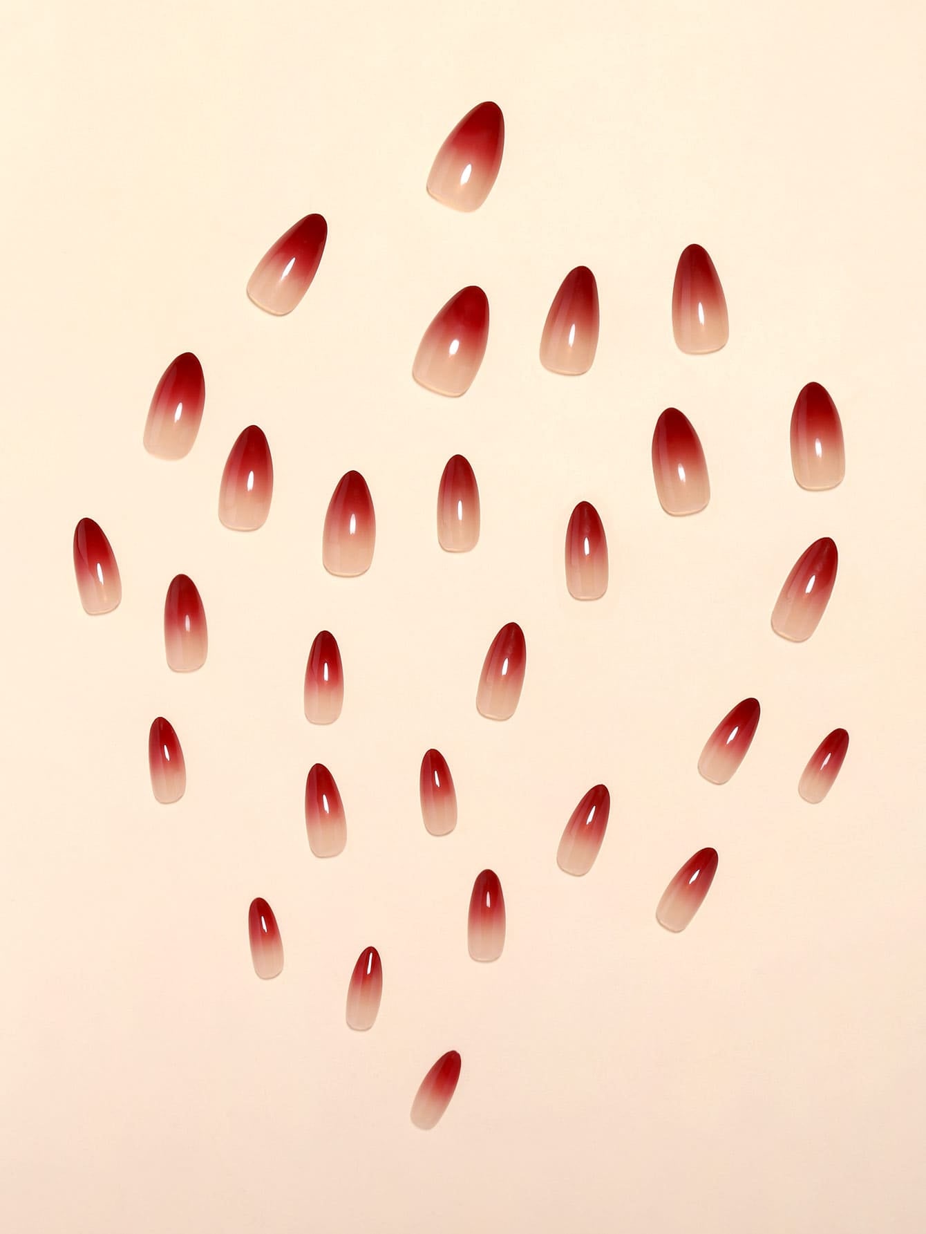 30Pcs/Set Extra Long Pointed Red Gradient False Nails with 1Pc Nail File, 1Pc Jelly Glue