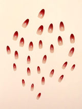 30Pcs/Set Extra Long Pointed Red Gradient False Nails with 1Pc Nail File, 1Pc Jelly Glue