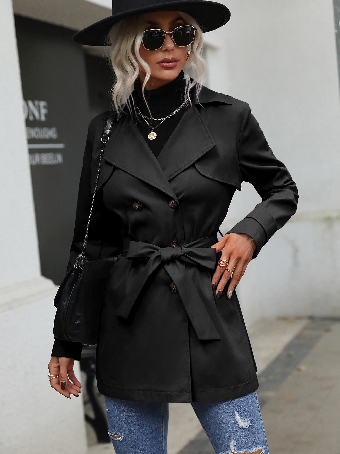 SHEIN LUNE Double Breasted Belted Trench Coat