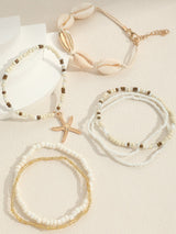 7Pcs Bohemian Style Beaded Bracelet Set with Conch Shell and Starfish Pendant for Women