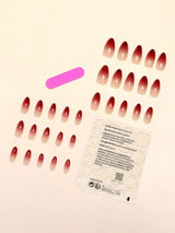 30Pcs/Set Extra Long Pointed Red Gradient False Nails with 1Pc Nail File, 1Pc Jelly Glue