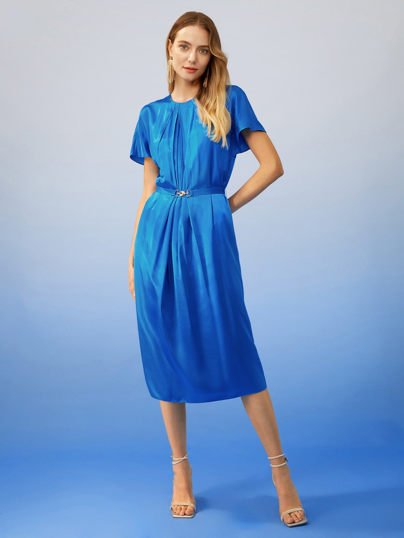 MOTF PREMIUM SILK BELTED GATHERED DRESS