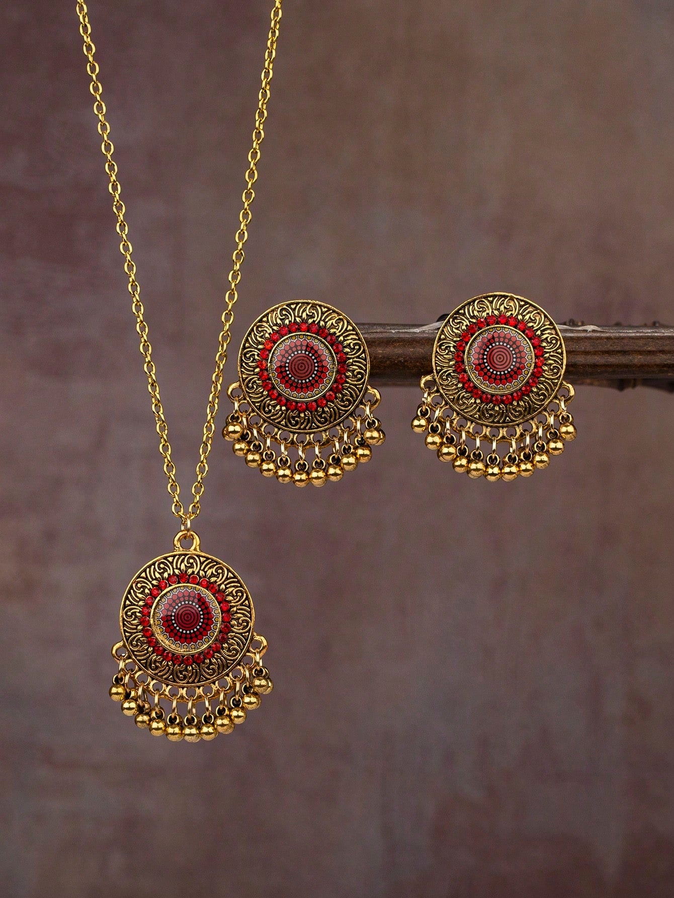 3Pcs/Set Vintage Beaded Necklace and Earrings Set with Tassel