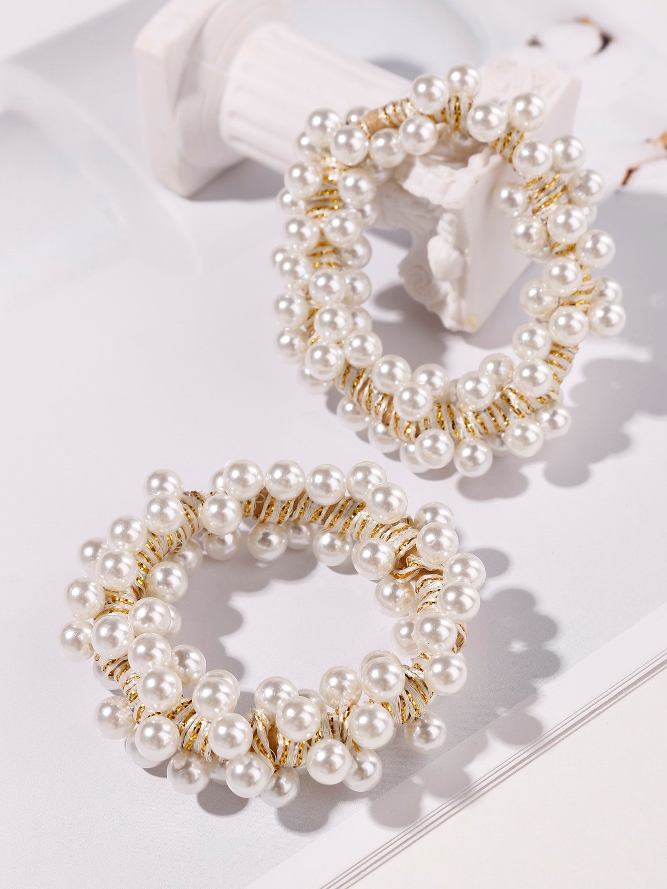 2Pcs Faux Pearl Decor Hair Tie