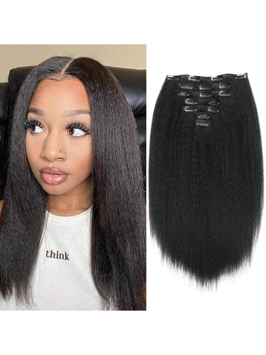 7 Pieces Kinky Straight Clip in Hair Extensions Black Hair Extensions Clip Ins for Straight Clip in Hair Extensions