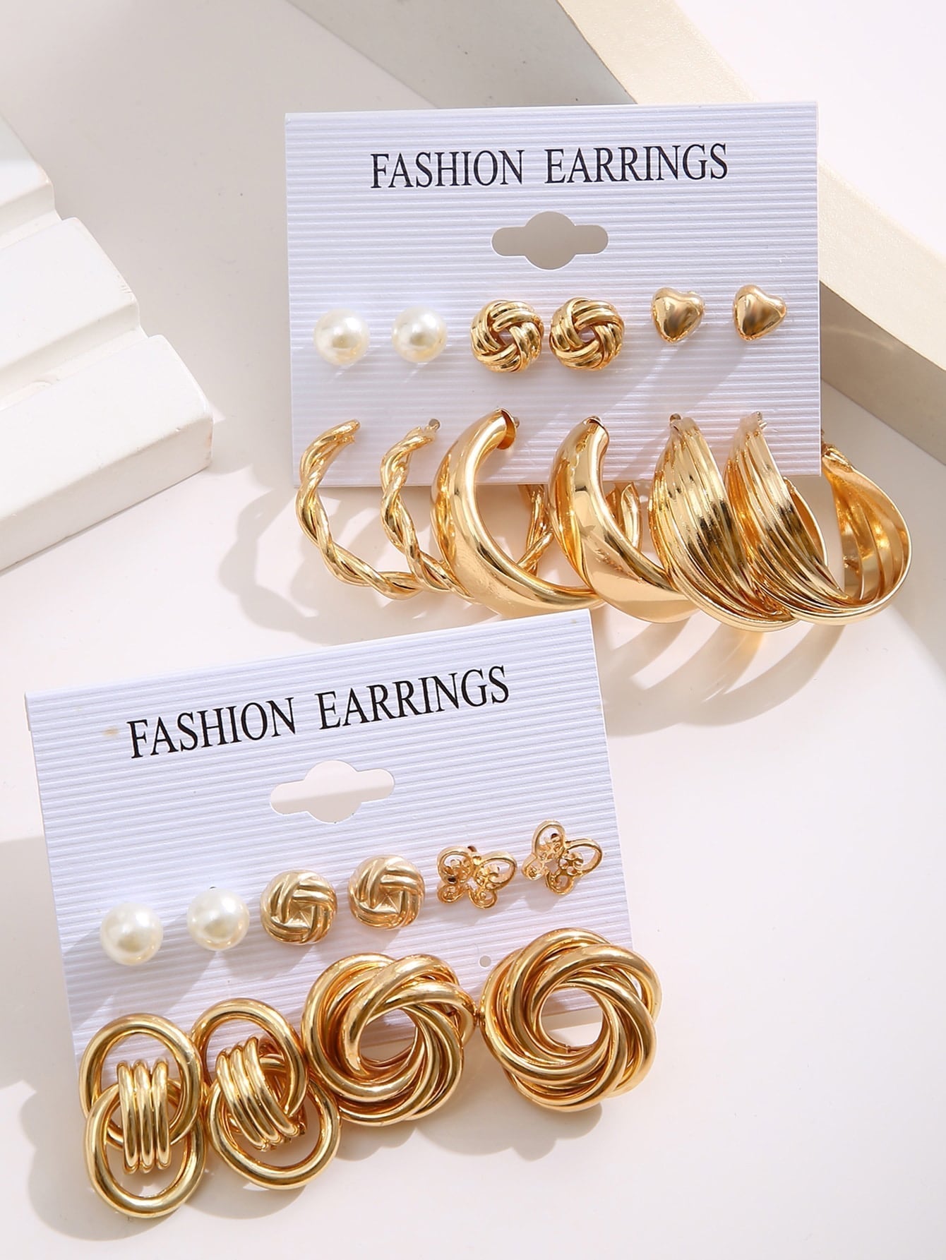 11Pairs Heart & Faux Pearl Decor Earrings