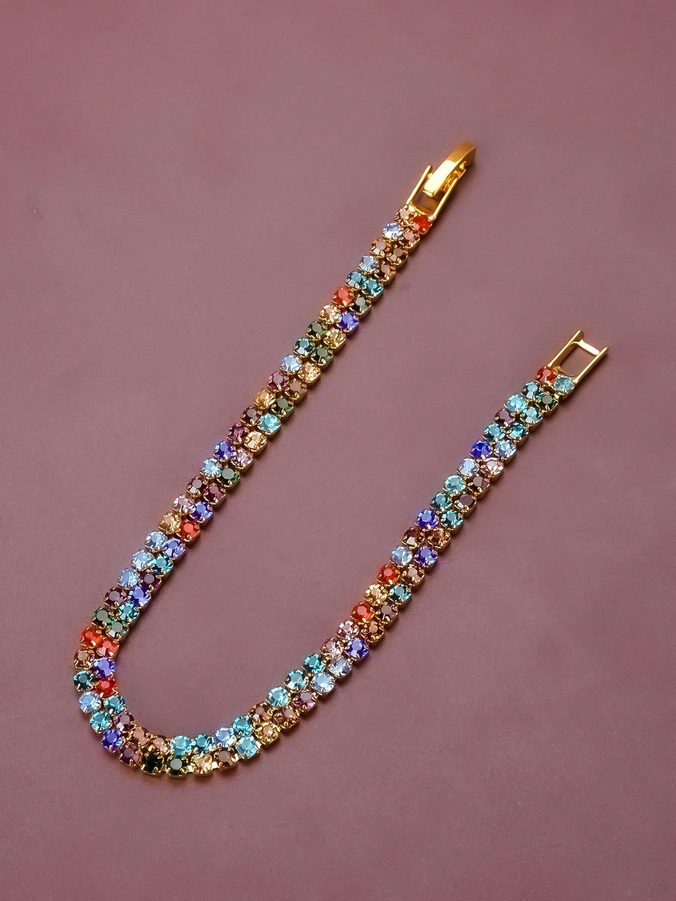 1Pc Fashionable All-Match Women'S Colorful Rhinestone Decor Bracelet, Simple Personalized Slim Chain