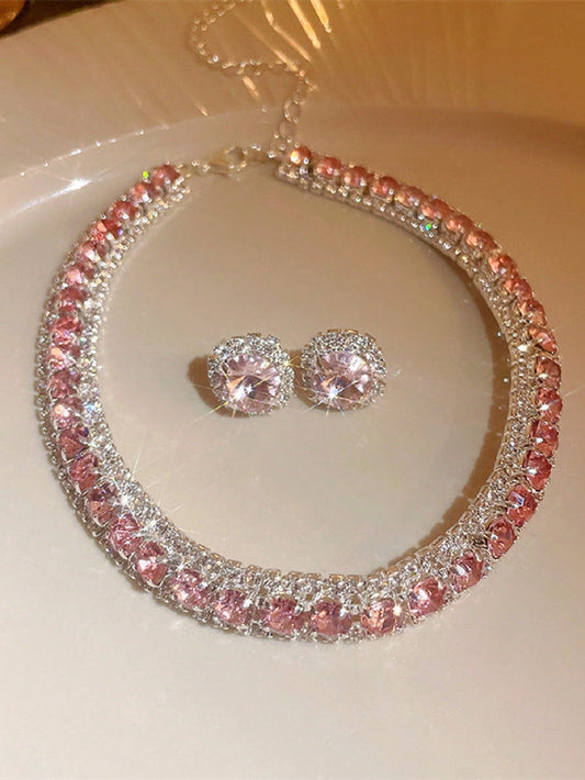 1Set Crystal Necklace & Earrings Jewelry Set