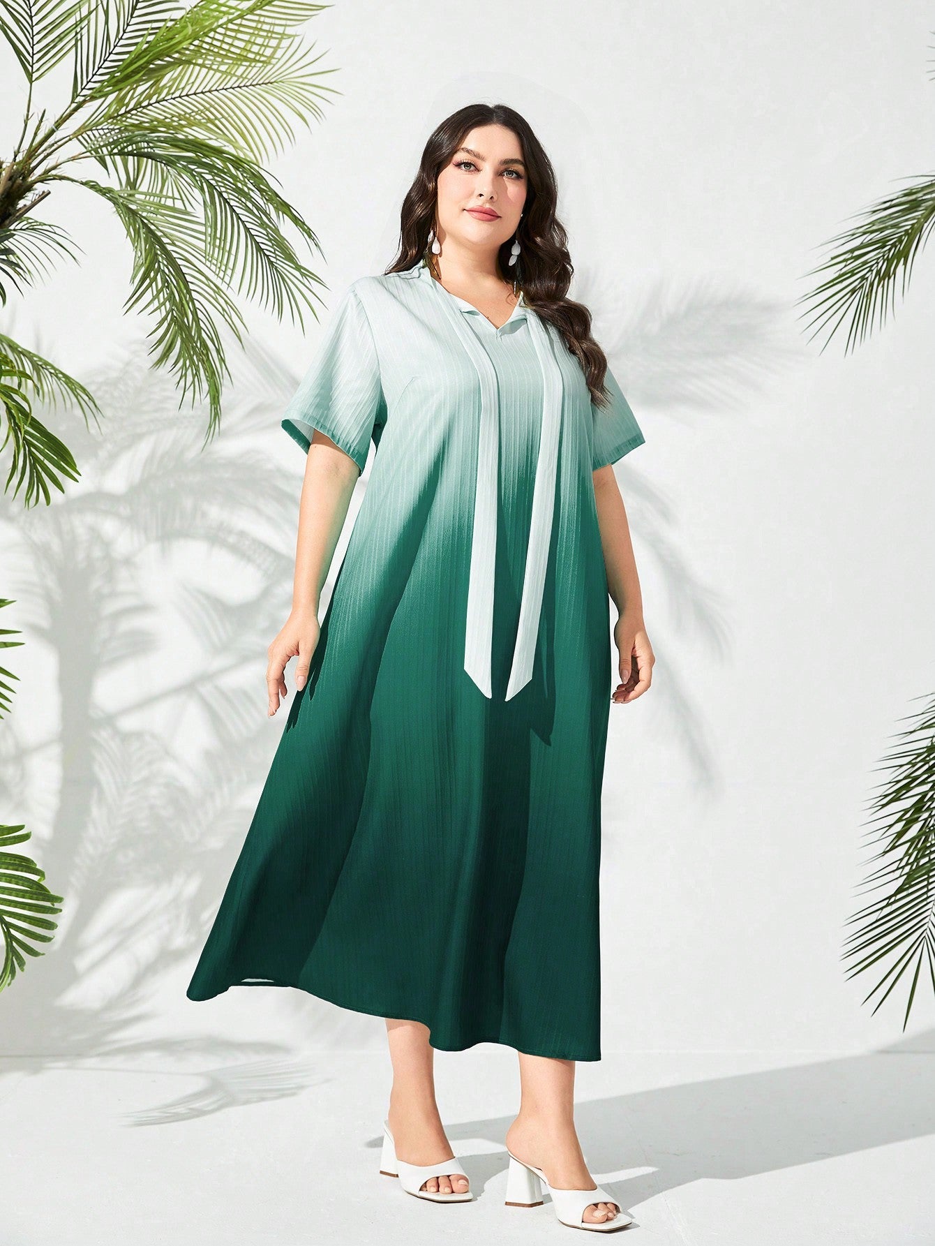 SHEIN Mulvari plus Ombre Tie Neck Dress