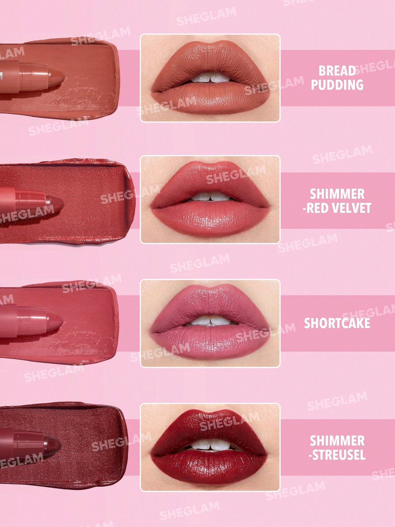 SHEGLAM Just Kissed Lipstick Crayon-Red Velvet Shimmer Matte Lip Glow Lipstick High Pigment Lip Balm Lip Makeup Hot Pink Black Friday Lipstick