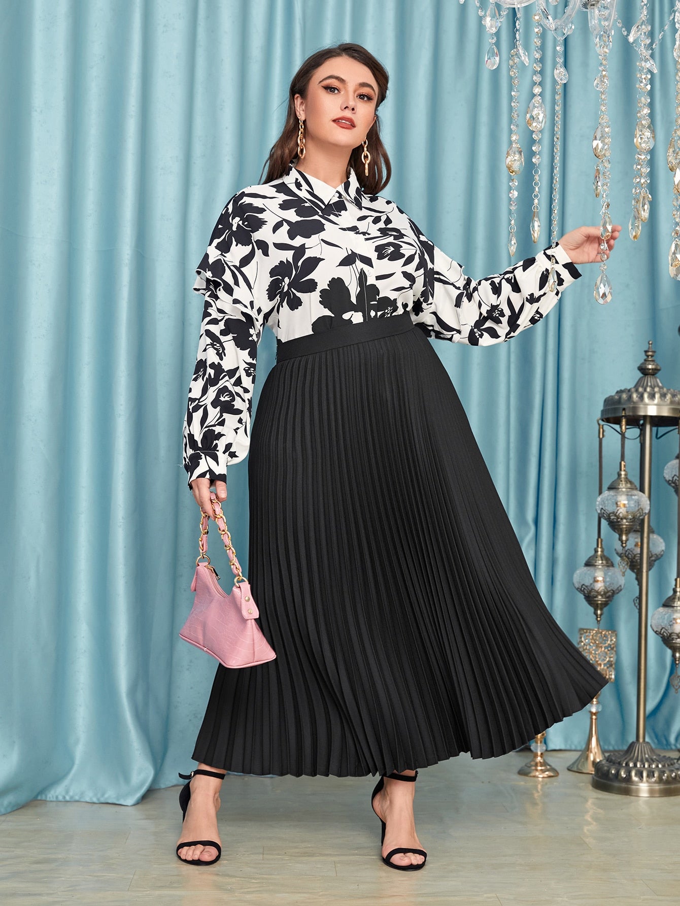 SHEIN Modely plus Zipper Side Pleated Skirt