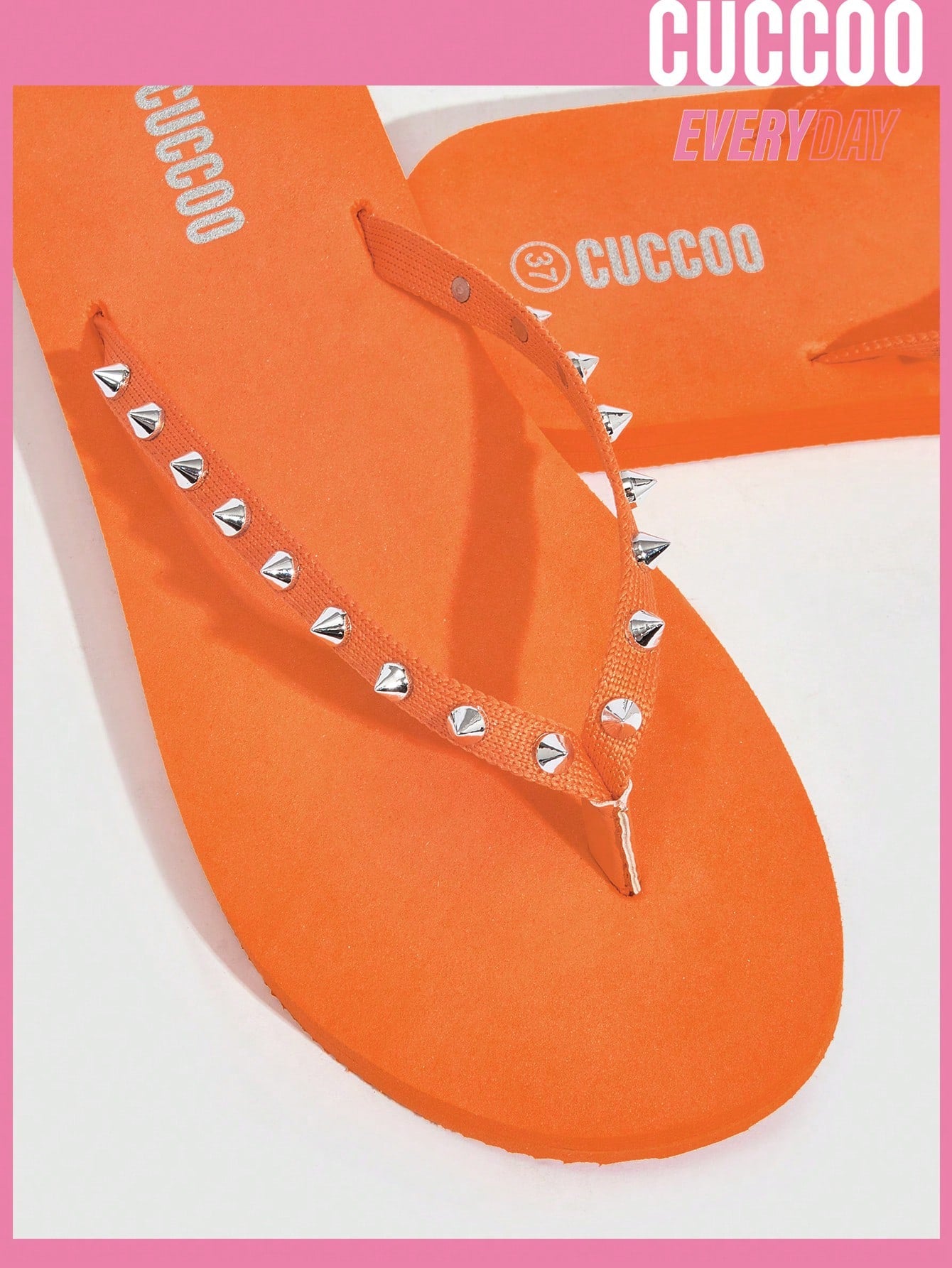 Cuccoo Everyday Collection Women Shoes Leisure Vacation Studded Decor Design Orange Flip Flops