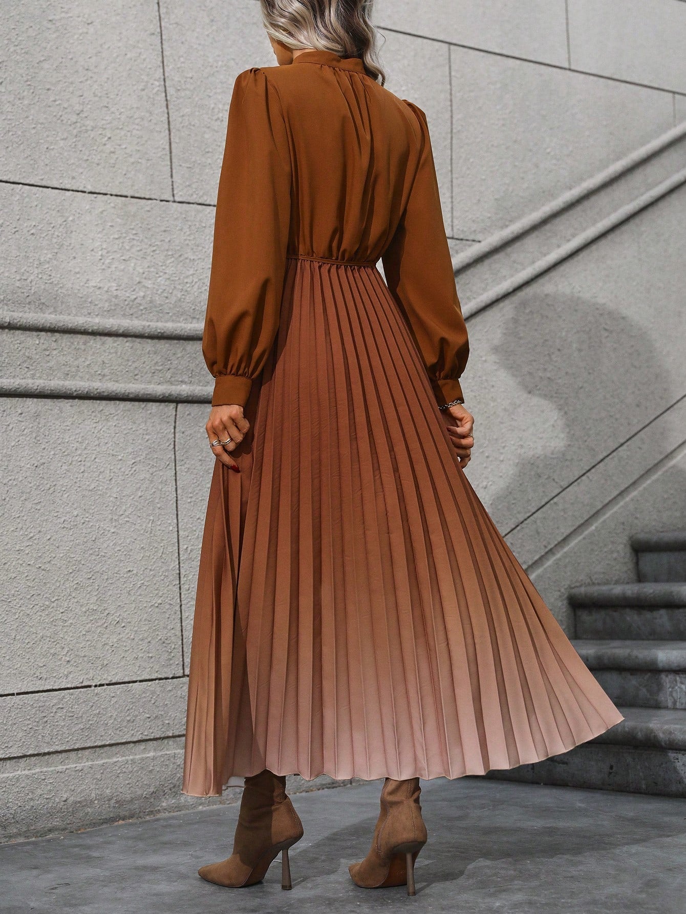 Ombre Pleated Hem Shirt Dress without Belt