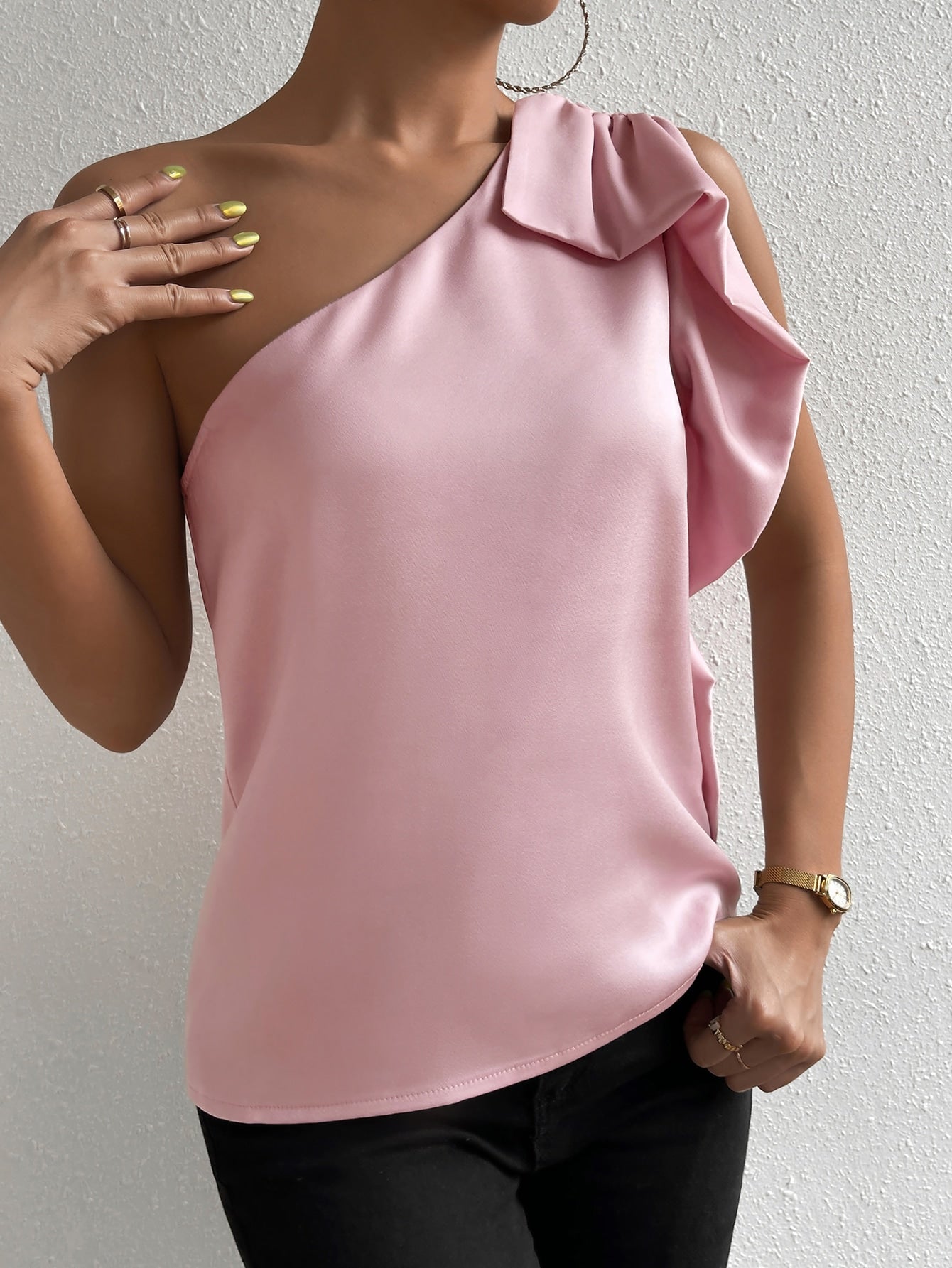 SHEIN Privé One Shoulder Ruched Blouse