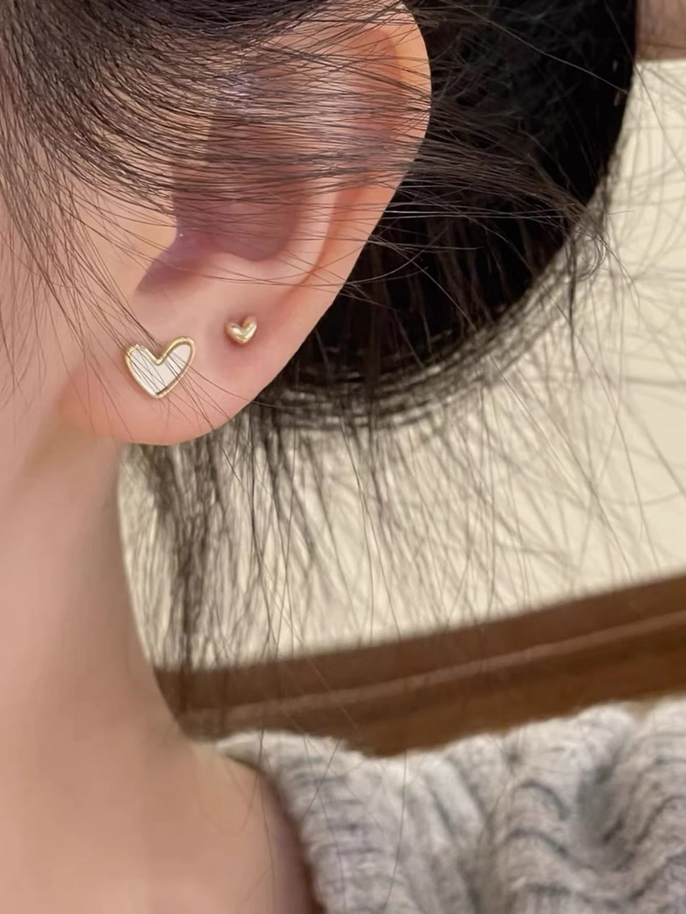 3Pairs/Set Fashionable Simple Delicate Heart Shape Rhinestone Decor Women'S Stud Earrings