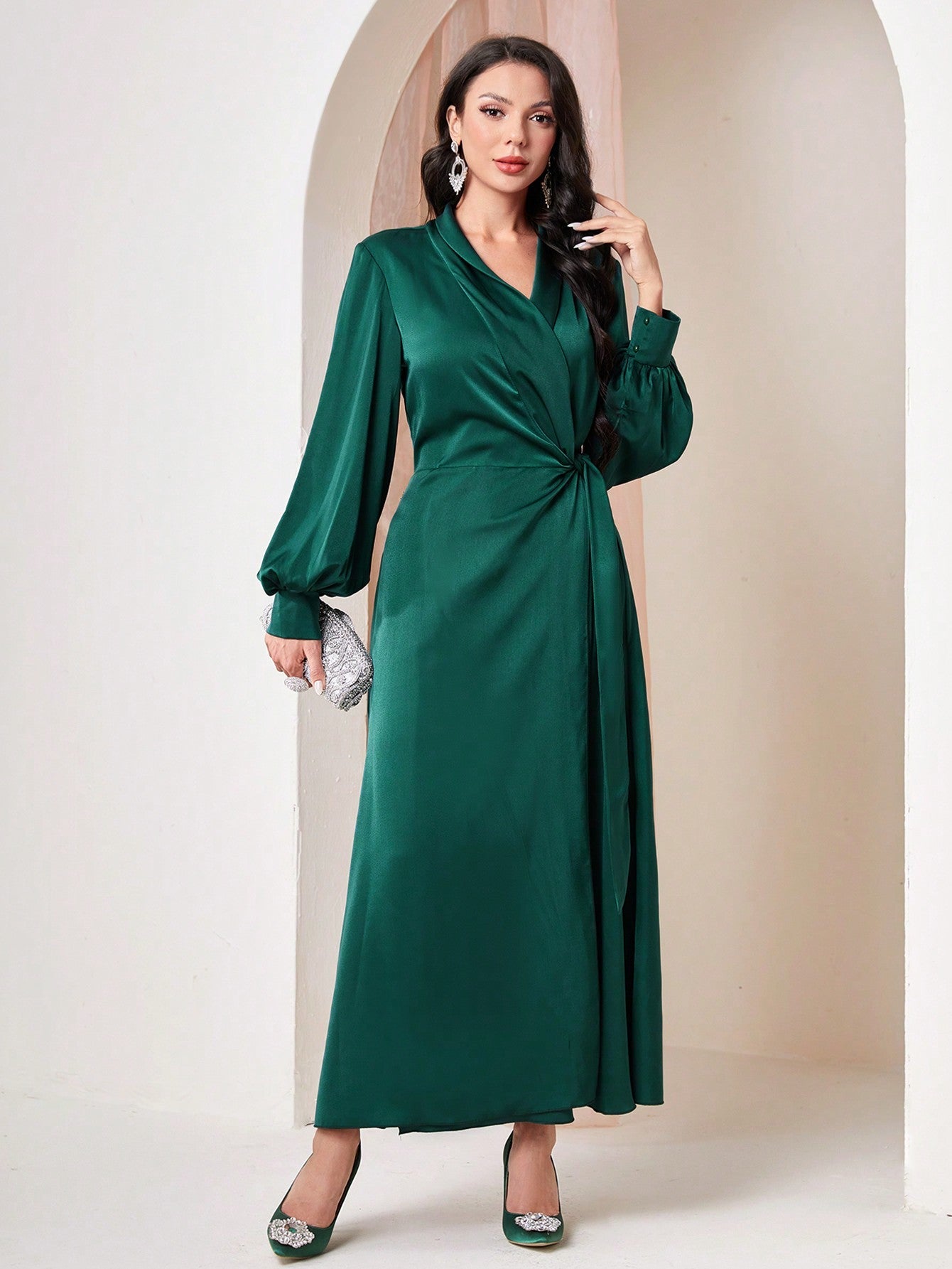 SHEIN Modely Ladies' Wrinkle Fabric Wrapped Arabic Dress