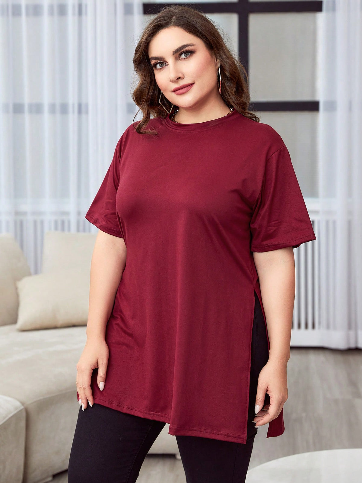 SHEIN Essnce plus Split Hem Tee