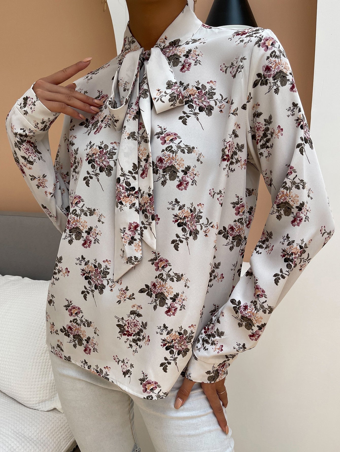 Tie Neck Floral Print Blouse