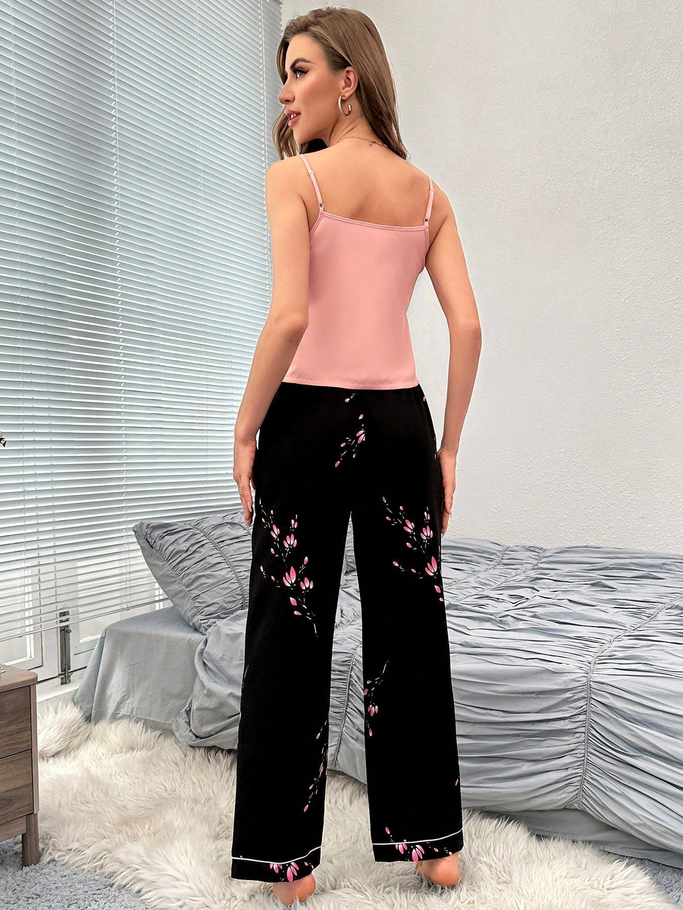 Floral Print Contrast Piping PJ Set