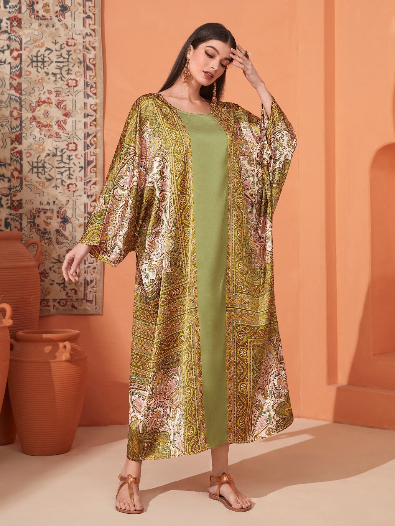 SHEIN Najma Allover Floral Print Batwing Sleeve Kaftan