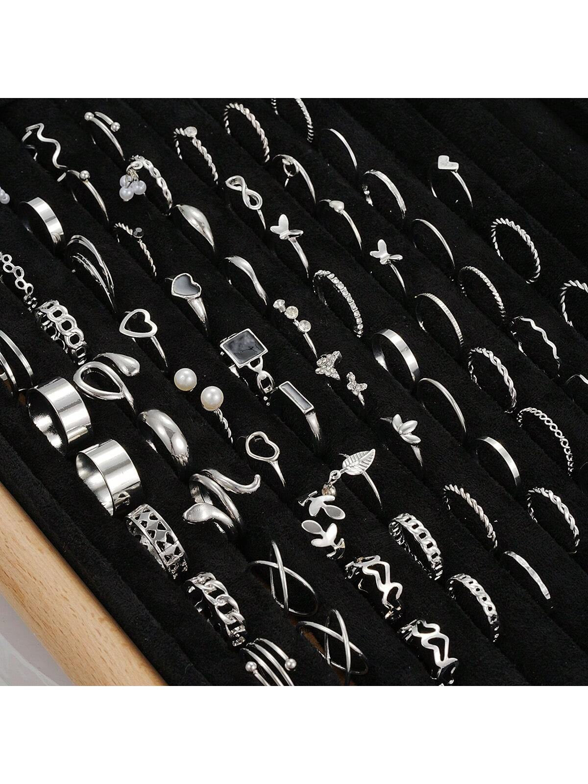 69Pcs Simple Butterfly, Heart & Faux Pearl Ring Set for Women, Perfect for Vacation, Date, Gift and Daily Wear (Without Box)