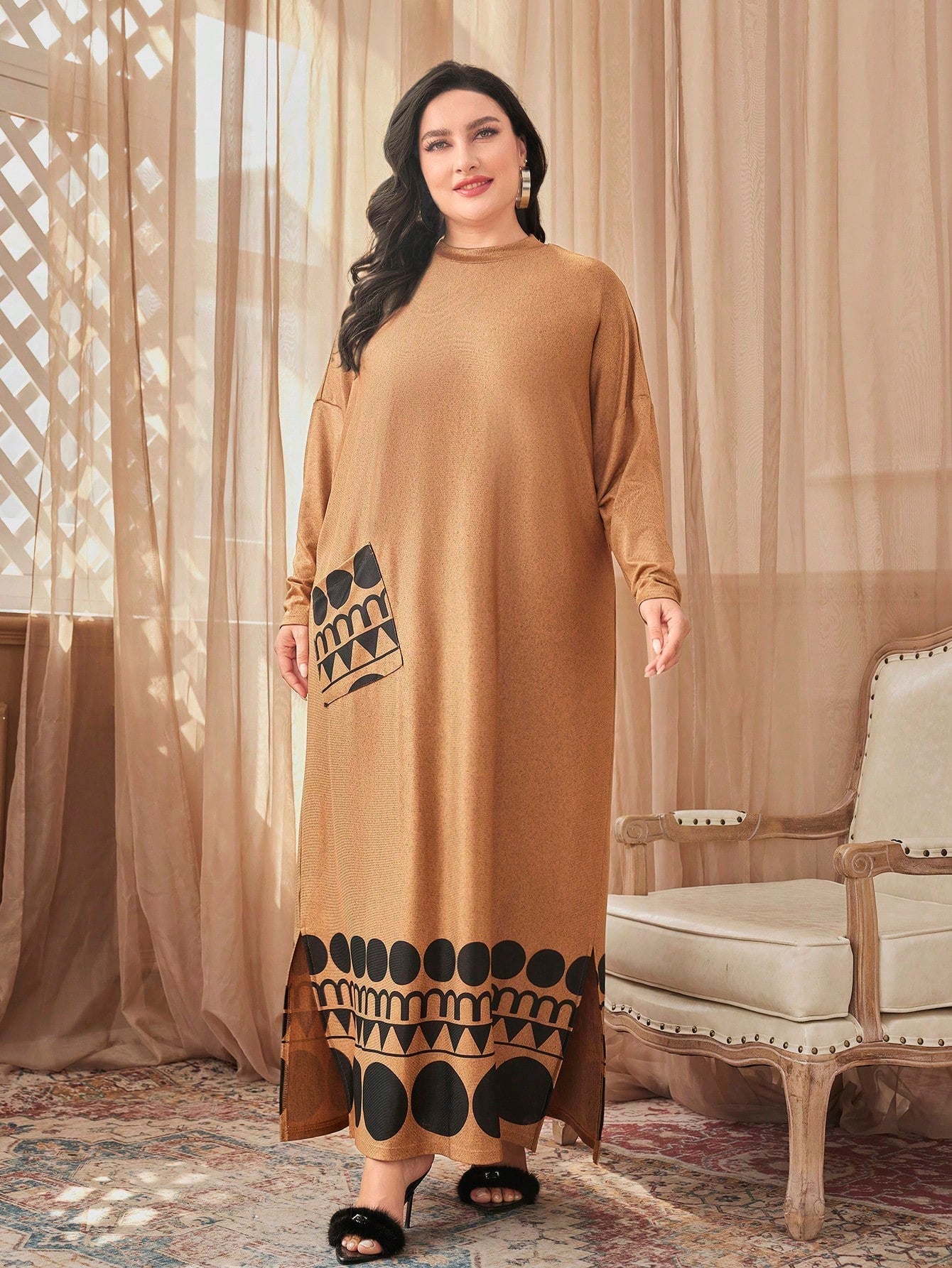 SHEIN Najma plus Geo Print Split Hem Dress