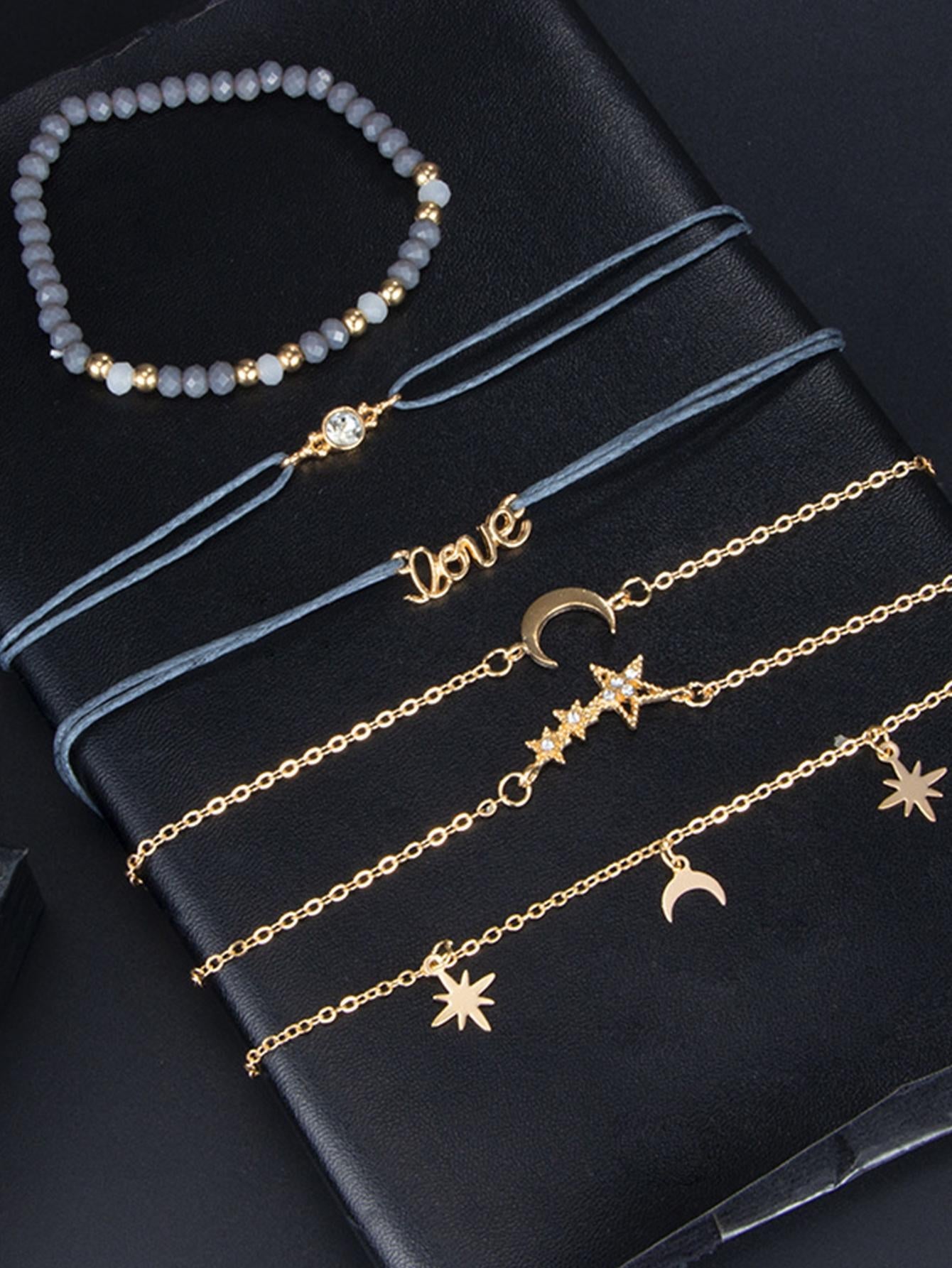 6Pcs/Set Moon Decor Bracelet