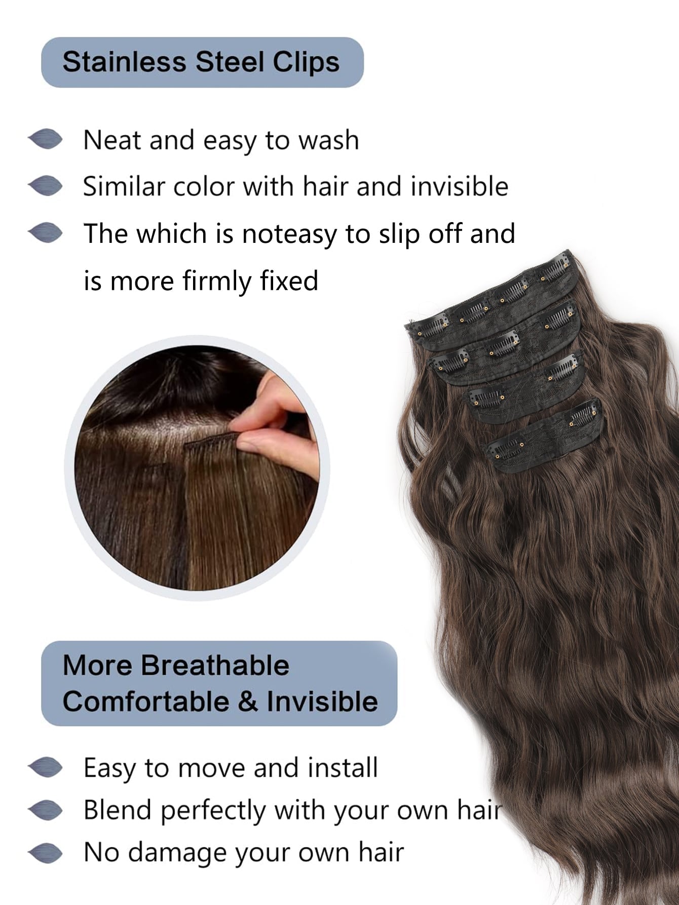4Pcs Clip in Water Ripple Synthetic Hair Extension