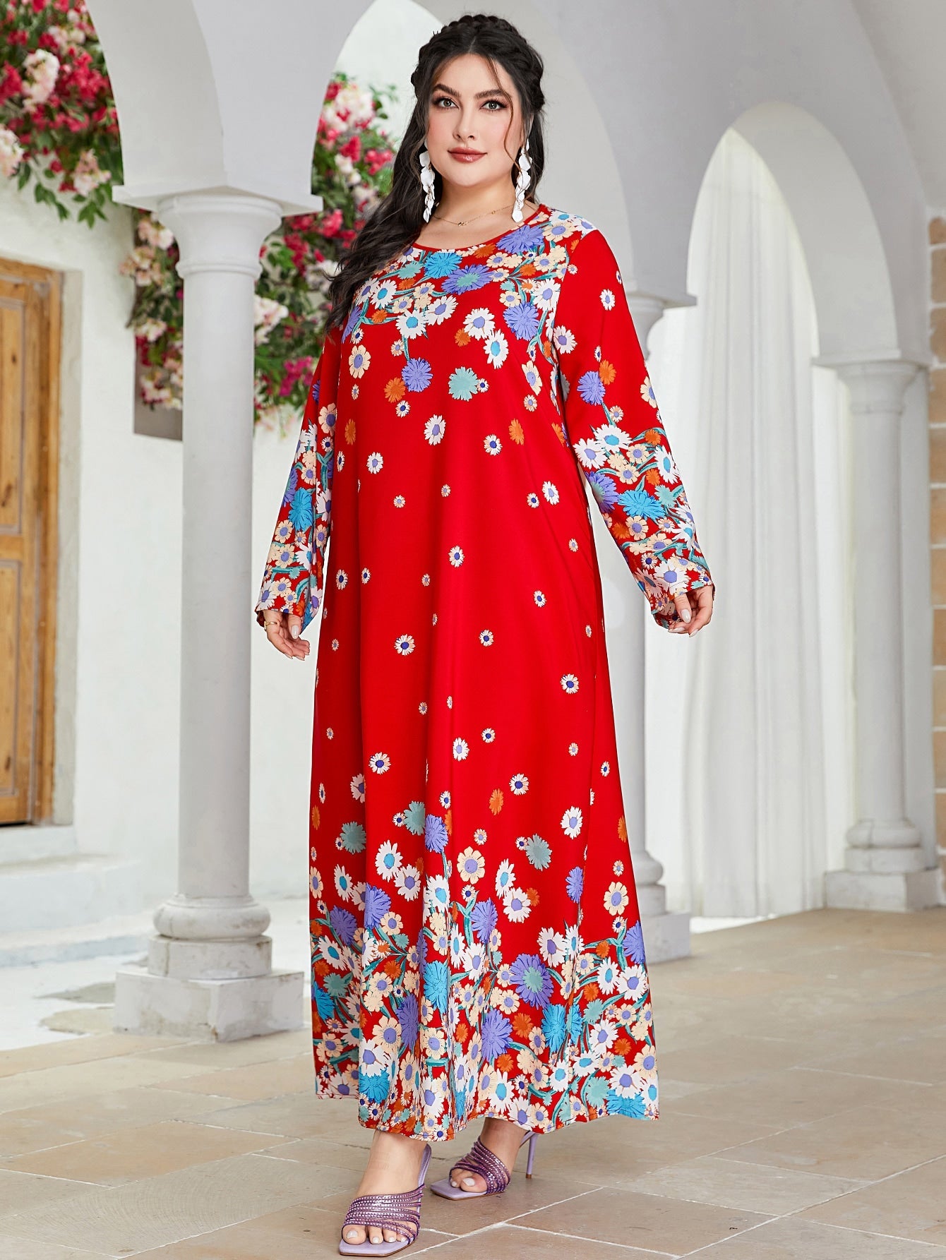 SHEIN Mulvari plus Floral Print Tunic Dress