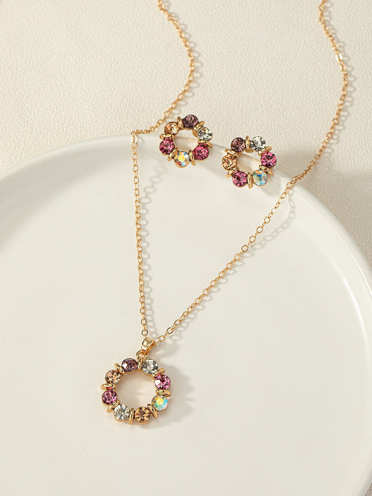 3Pcs/Set Glamorous Zinc Alloy Rhinestone Flower Decor Jewelry Set for Women for Daily Decoration