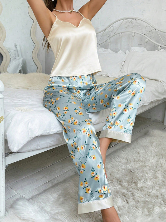 Floral Print Satin PJ Set