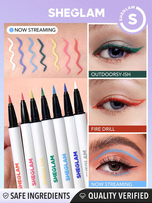 SHEGLAM Color Crush Liquid Eyeliner-Now Streaming 7 Colors Smudge-Proof High Pigment Eyeliner Pencil Sweat-Proof Long Lasting Easy to Use Blue Eyeliner Black Friday Winter Gifts Y2K Trending Y4K Eyeliner