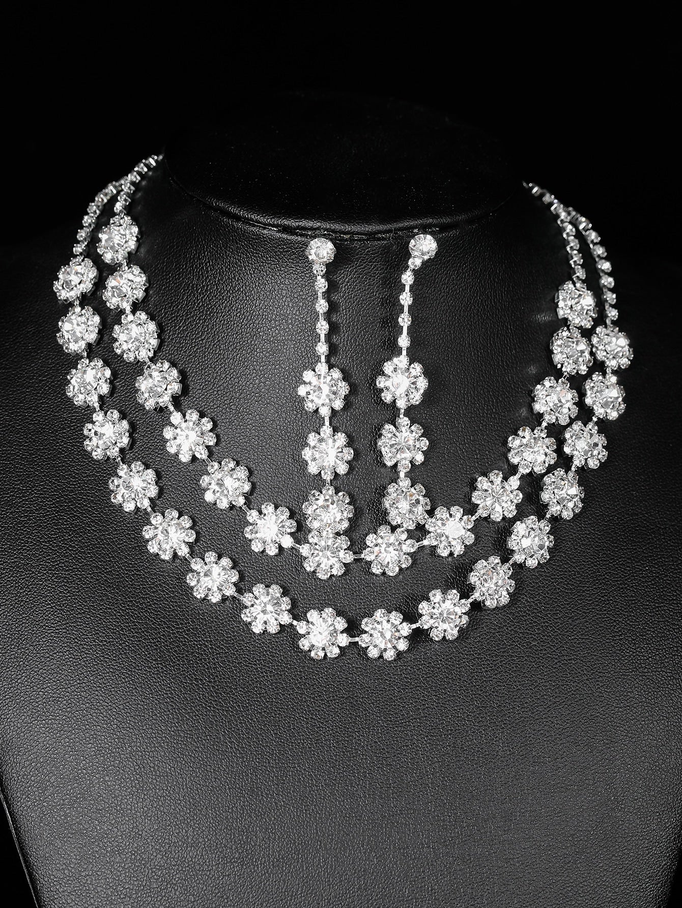 3Pcs/Set Elegant & Versatile Bride'S Necklace & Earring Set with Shiny Rhinestones, Suitable for Wedding, Evening Party, Annual Meeting, Dance Ball, Etc.