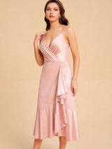SHEIN Belle Wrap Ruffle Hem Satin Cami Bridesmaid Dress