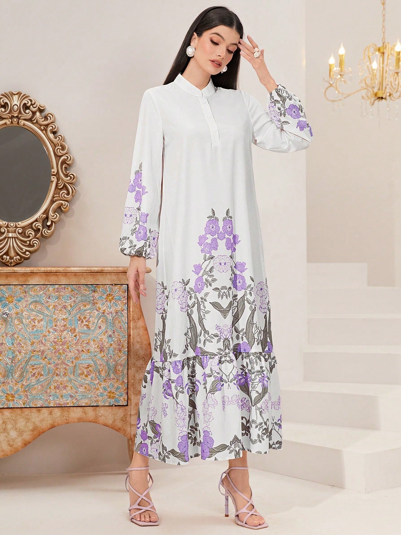 SHEIN Najma Floral Print Ruffle Hem Dress