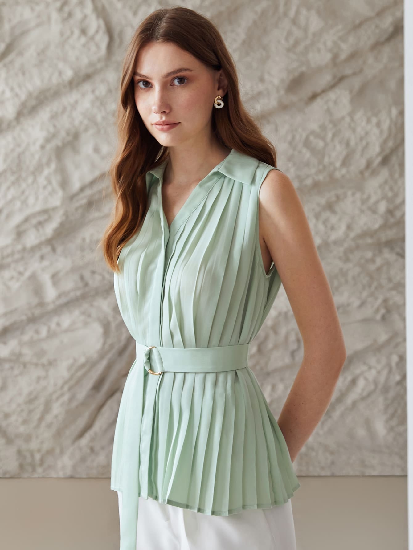 MOTF PREMIUM PLEATED BELTED SHIRT