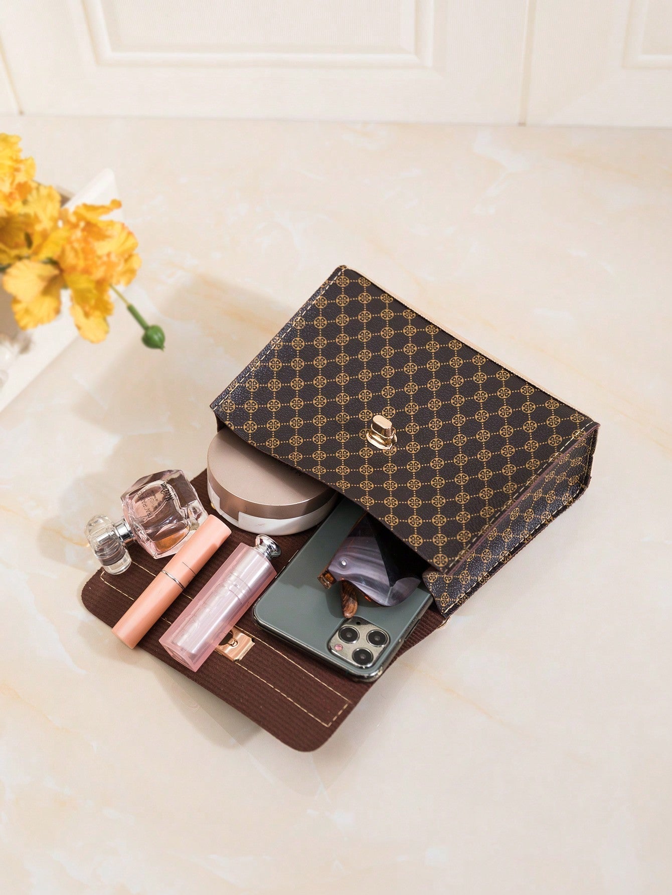 1Pc Mini Coffee Brown Pu Leather Women Handbag, Multifunctional Portable Shoulder and Crossbody Bag Suitable for Daily Use, Date and Gift