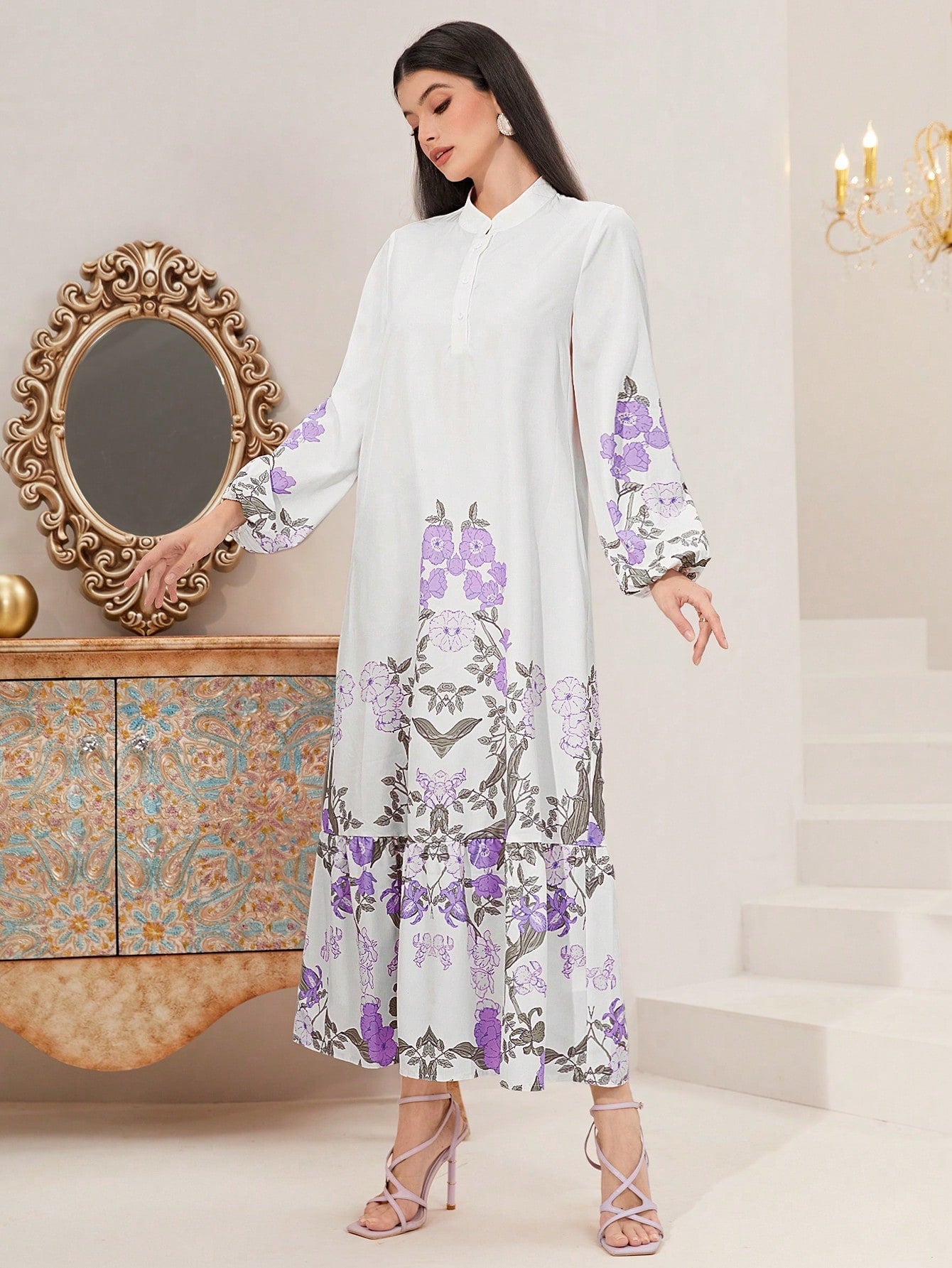 SHEIN Najma Floral Print Ruffle Hem Dress