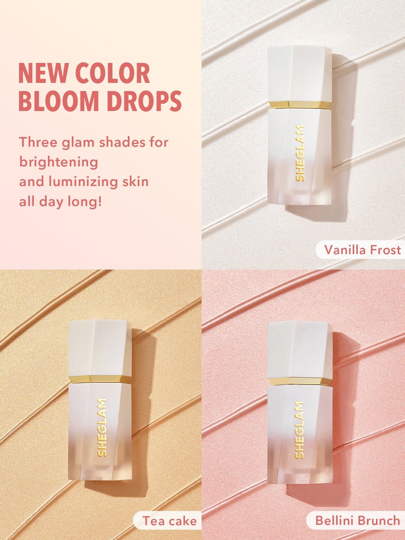 SHEGLAM Glow Bloom Liquid Highlighter-Tea Cake Gel Cream Highlighter Shimmer Dewy Finish Long Wear Brightening Non-Caking Waterproof Glow Highlighter Makeup Black Friday Winter Trending Y2K Gifts Highlighter