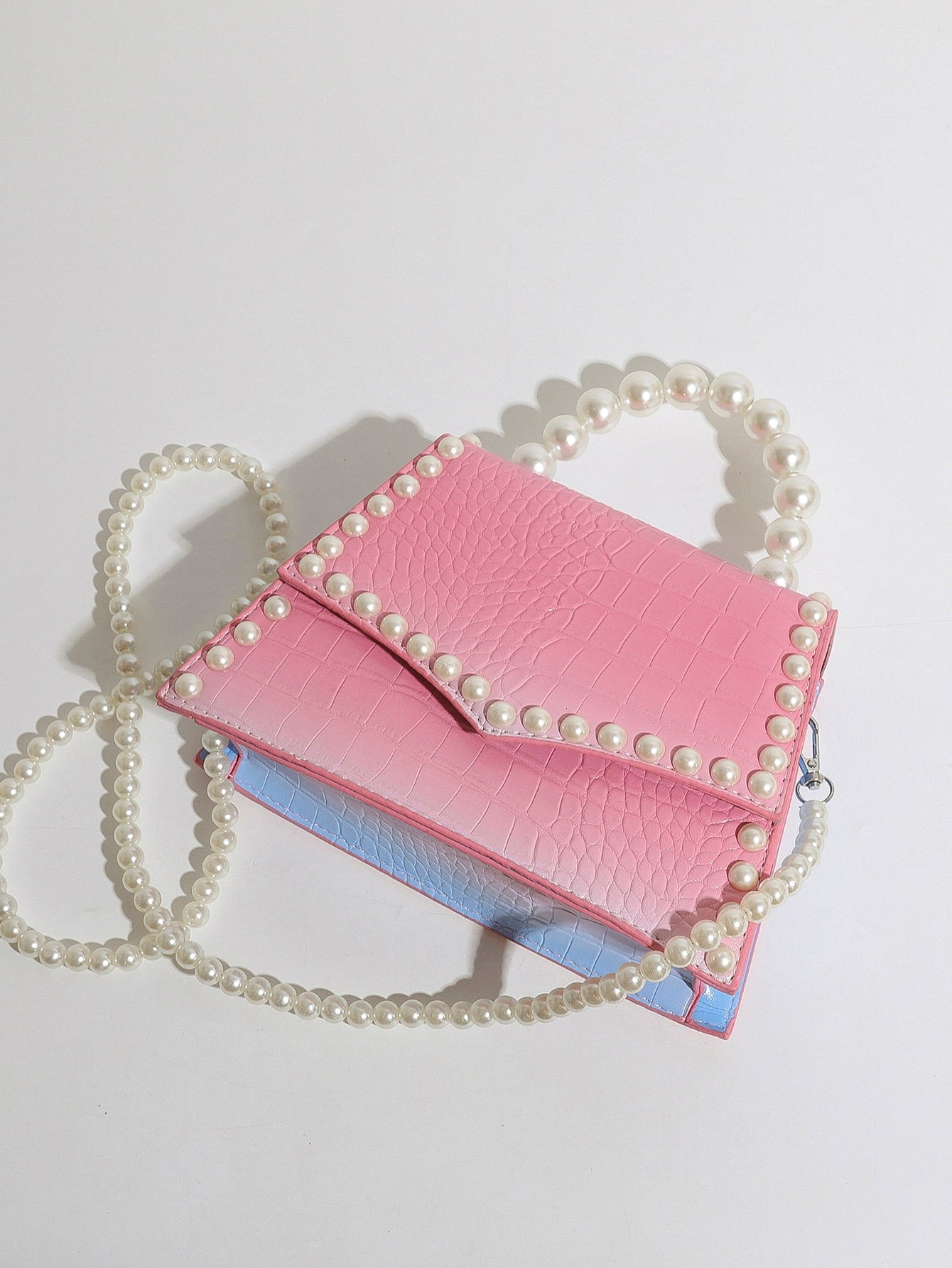 Small Square Bag Faux Pearl Decor Ombre Design
