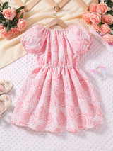 SHEIN Kids CHARMNG Little Girls' Romantic & Gorgeous Floral Print Puff Sleeve A-Line Party Dress for Spring/Summer