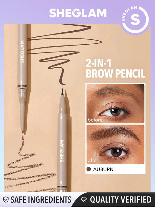 SHEGLAM Brows on Demand 2-In-1 Brow Pencil - Auburn Waterproof Liquid Eyebrow Pen Sweat-Proof Anti-Oil Natural Brow Filling Outlining Eyebrow Cream Gel Makeup Black Friday Eyebrow
